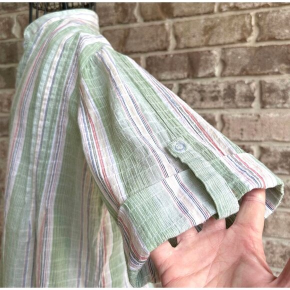 Soft Surroundings Tunic Top XS Extra Small Striped V Neck Roll Tab Sleeves Boho - Picture 7 of 12